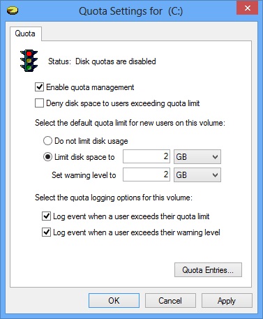Set User Quota Settings in Windows 8